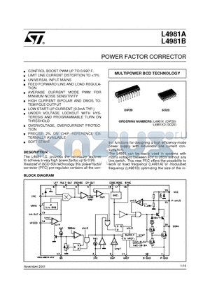 L4981A datasheet - POWER FACTOR CORRECTOR