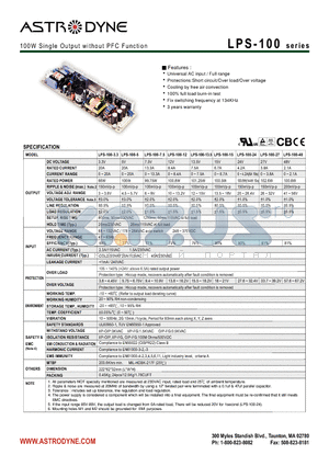 LPS-100-27 datasheet - 100W Single Output without PFC Function