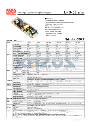 LPS-100-24 datasheet - 100W Single Output without PFC Function