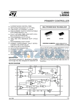 L4990A datasheet - PRIMARY CONTROLLER