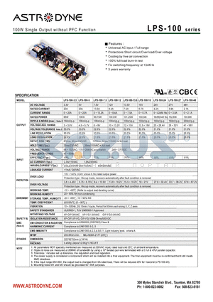 LPS-100-48 datasheet - 100W Single Output without PFC Function