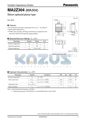 MA2Z304 datasheet - Silicon epitaxial planar type