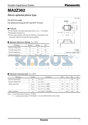 MA2Z362 datasheet - Silicon epitaxial planar type