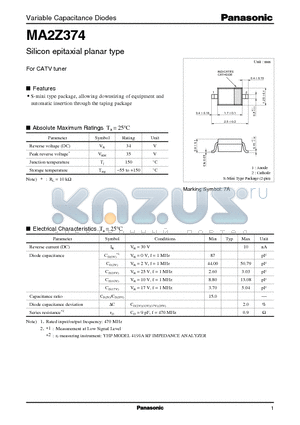 MA2Z374 datasheet - Silicon epitaxial planar type