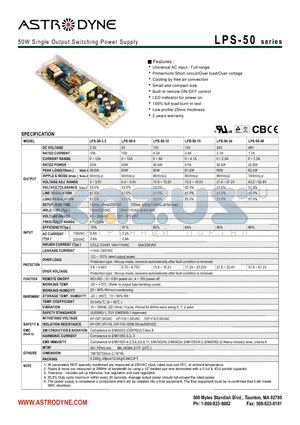 LPS-50-15 datasheet - 50W Single Output Switching Power Supply