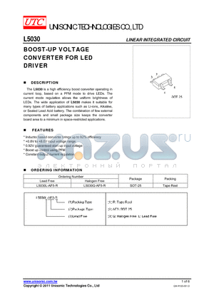 L5030 datasheet - BOOST-UP VOLTAGE CONVERTER FOR LED DRIVER