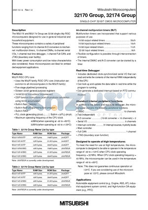 M32170F4VWG datasheet - SINGLE-CHIP 32-BIT CMOS MICROCOMPUTER