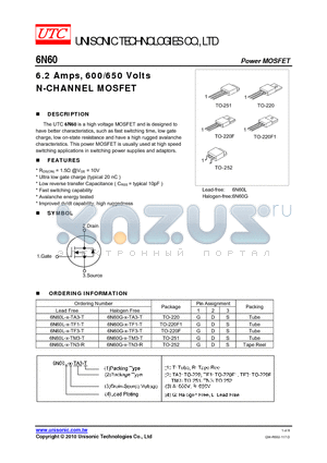 6N60G-X-TM3-T datasheet - 6.2 Amps, 600/650 Volts N-CHANNEL MOSFET