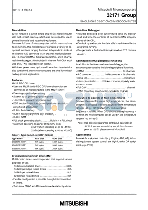 M32171F4VFP datasheet - SINGLE-CHIP 32-BIT CMOS MICROCOMPUTER