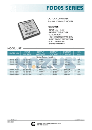 FDD05-15S0 datasheet - DC - DC CONVERTER 5 ~ 6W 5V INPUT MODEL