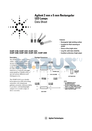 HLMP-S500 datasheet - 2 mm x 5 mm Rectangular LED Lamps