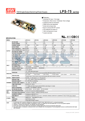 LPS-75-12 datasheet - 75W Single Output Switching Power Supply