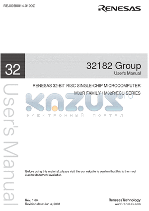 M32182F3UFP datasheet - 32-BIT RISC SINGLE-CHIP MICROCOMPUTER M32R FAMILY / M32R/ECU SERIES