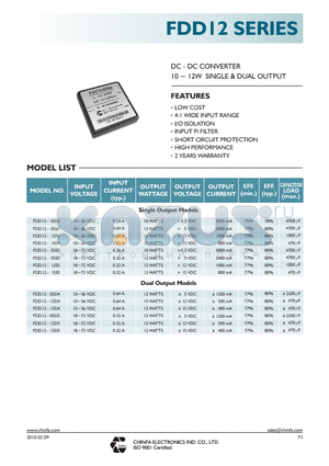 FDD12-03S4 datasheet - DC - DC CONVERTER 10 ~ 12W SINGLE & DUAL OUTPUT