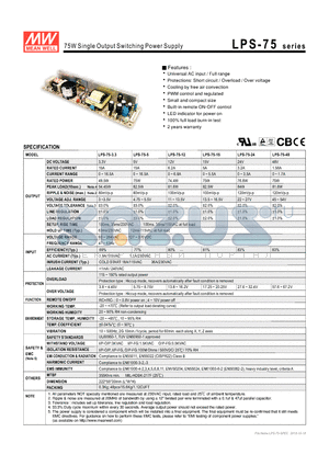 LPS-75-15 datasheet - 75W Single Output Switching Power Supply