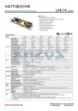 LPS-75-24 datasheet - 75W Single Output Switching Power Supply