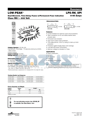 LPS-RK-12SPI datasheet - Dual-Element, Time-Delay Fuses w/Permanent Fuse Indication