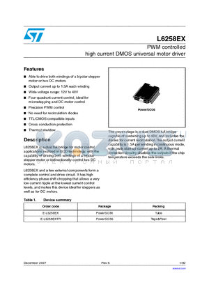 E-L6258EX datasheet - PWM controlled high current DMOS universal motor driver