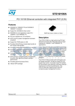 E-STE100A datasheet - PCI 10/100 Ethernet controller with integrated PHY (3.3V)