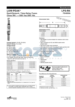 LPS-RK-300SP datasheet - Dual-Element, Time-Delay Fuses