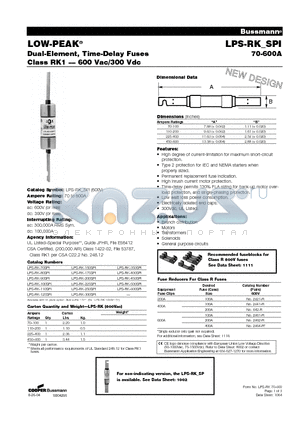 LPS-RK-300SPI datasheet - Dual-Element, Time-Delay Fuses