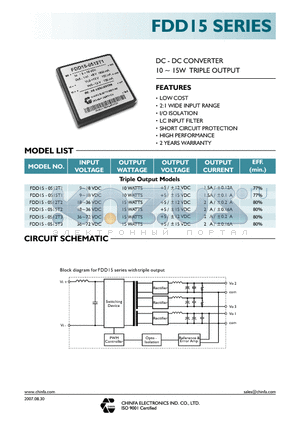 FDD15-0515T2 datasheet - DC - DC CONVERTER 10 ~ 15W TRIPLE OUTPUT