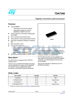 E-TDA7348D013TR datasheet - Digitally controlled audio processor