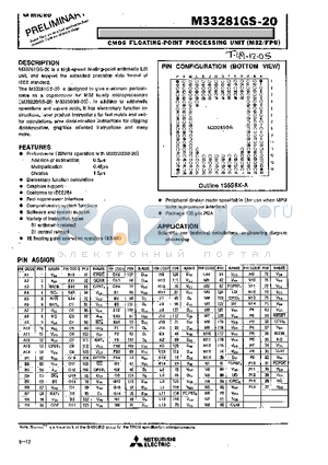 M33281GS-20 datasheet - CMOS FLOATING-POINT PROCESSING UNIT(M32/FPU)