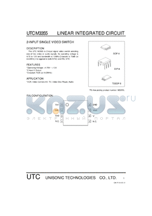 M3355 datasheet - 2-INPUT SINGLE VIDEO SWITCH