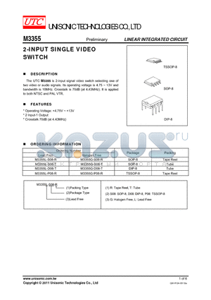 M3355L-P08-R datasheet - 2-INPUT SINGLE VIDEO SWITCH