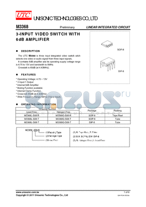 M3368G-D08-T datasheet - 3-INPUT VIDEO SWITCH WITH 6dB AMPLIFIER