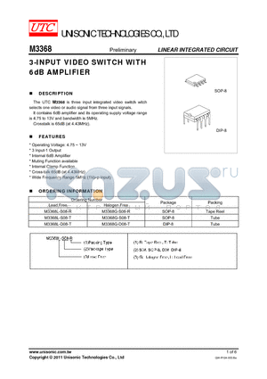 M3368G-S08-R datasheet - 3-INPUT VIDEO SWITCH WITH 6dB AMPLIFIER
