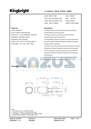 L53HD datasheet - T-1 3/4(5mm) SOLID STATE LAMPS