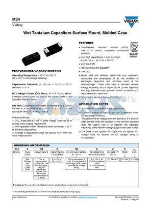 M34 datasheet - Wet Tantalum Capacitors Surface Mount, Molded Case