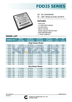 FDD25-15S3 datasheet - DC - DC CONVERTER 20 ~ 30W SINGLE & DUAL OUTPUT