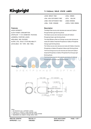 L53YD datasheet - T-1 3/4(5mm) SOLID STATE LAMPS