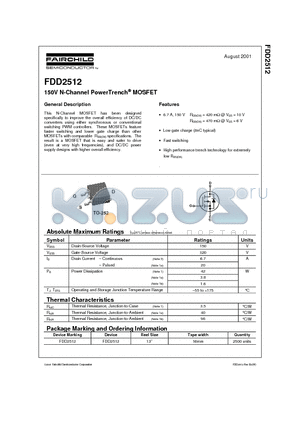 FDD2512 datasheet - 150V N-Channel PowerTrench MOSFET