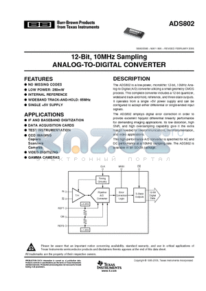 ADS802E/1K datasheet - 12-Bit, 10MHz Sampling ANALOG-TO-DIGITAL CONVERTER