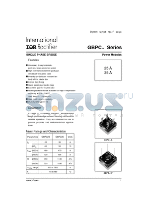 GBPC3502A datasheet - SINGLE PHASE BRIDGE Power Modules