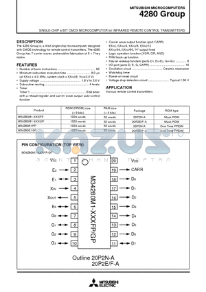 M34280M1-125FP datasheet - SINGLE-CHIP 4-BIT CMOS MICROCOMPUTER for INFRARED REMOTE CONTROL TRANSMITTERS