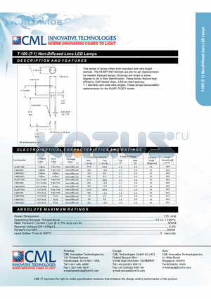 HLMP1540 datasheet - T-100 (T-1) Non-Diffused Lens LED Lamps