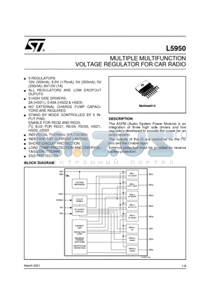 L5950 datasheet - MULTIPLE MULTIFUNCTION VOLTAGE REGULATOR FOR CAR RADIO
