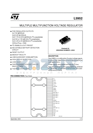 L5952 datasheet - MULTIPLE MULTIFUNCTION VOLTAGE REGULATOR