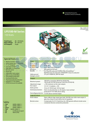 LPS102-M datasheet - 150 Watts Medical and ITE safeties