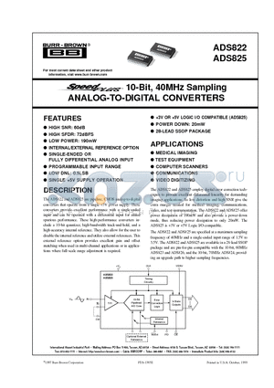 ADS822E datasheet - 10-Bit, 40MHz Sampling ANALOG-TO-DIGITAL CONVERTERS