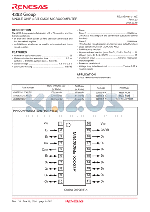 M34282M1-XXXGP datasheet - SINGLE-CHIP 4-BIT CMOS MICROCOMPUTER