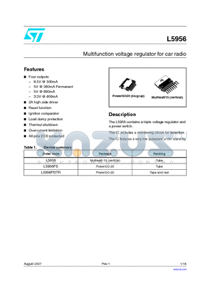 L5956PDTR datasheet - Multifunction voltage regulator for car radio
