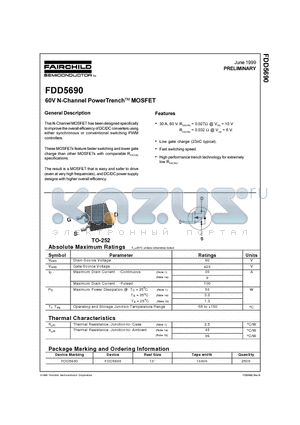 FDD5690 datasheet - 60V N-Channel PowerTrench MOSFET