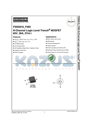 FDD5810_10 datasheet - N-Channel Logic Level Trench^ MOSFET 60V, 36A, 27m