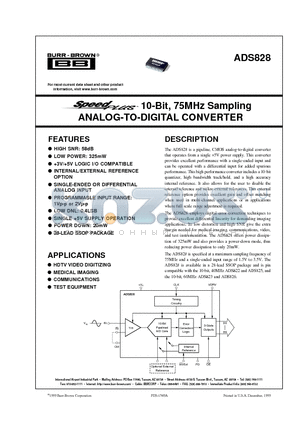 ADS828 datasheet - 10-Bit, 75MHz Sampling ANALOG-TO-DIGITAL CONVERTER